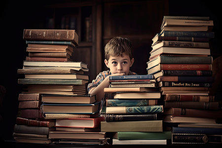 Boy studying. Illustration. Generative AI;の素材