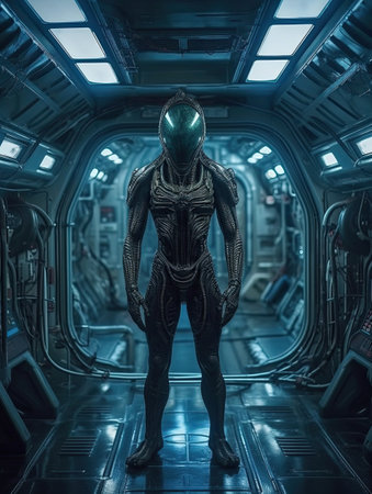 Alien creature in a spaceship. Generative AIの素材