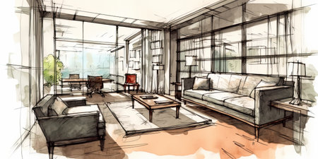 Living room sketch design concept. Generative AIの素材