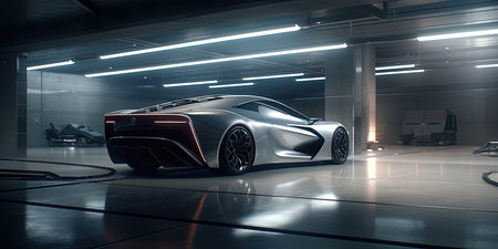 Sports car concept in a garage. Generative AIの素材