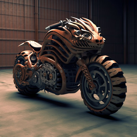 Conceptual design of a sports motorcycle in the shape of a tiger. Generative AIの素材