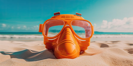 Modern snorkel mask on the sand. Generative AIの素材