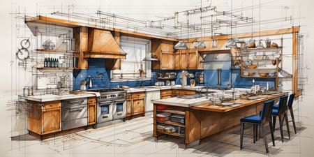 Kitchen concept design. Generative AIの素材