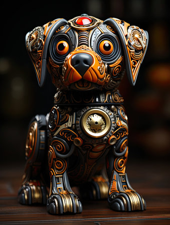 Cute dog with a robotic appearance made by pieces. Generative AIの素材
