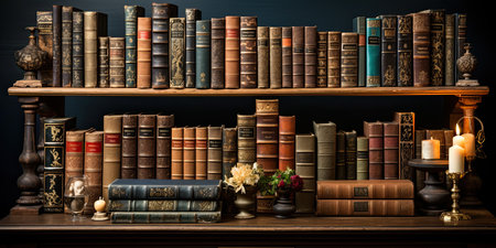 Bookshelf with old books. Generative AIの素材