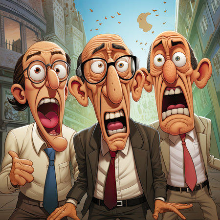Cartoon of businessmen laughing uncontrollably. Generative AIの素材