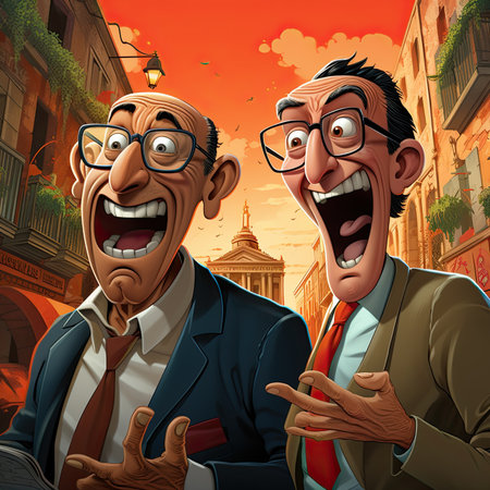 Cartoon of businessmen laughing uncontrollably. Generative AIの素材
