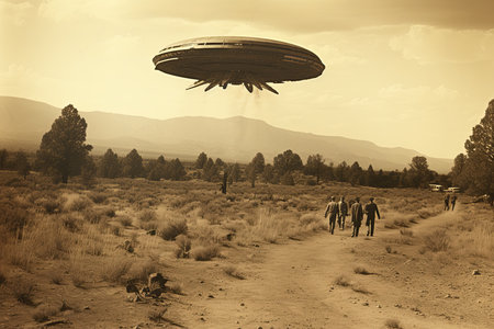 Encounter in the third phase with a UFO. Generative AIの素材