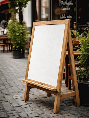 Poster and blackboard for advertisement on the door of a restaurant. Generative AIの素材
