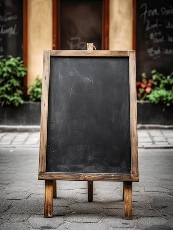 Poster and blackboard for advertisement on the door of a restaurant. Generative AIの素材