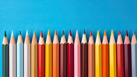 Colored pencils in a row and copy space. Generative AIの素材