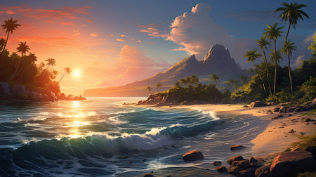 Idyllic paradisiacal and colorful landscape. Generative AIの素材