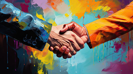 Abstract art two men shaking hands. Generative AIの素材