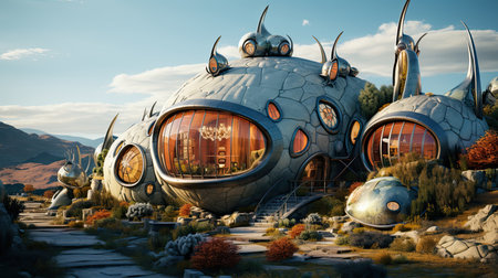 Modernist and futuristic architecture design. Generative AIの素材