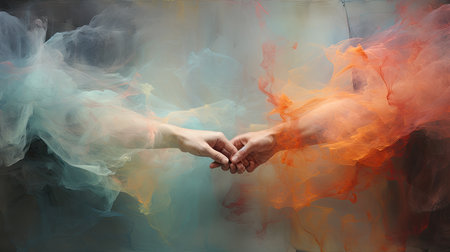 Abstract art of hands touching. Generative AIの素材