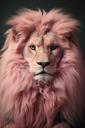 Elegant pink lion posing. Generative AI illustrationの素材