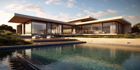 Modernist and futuristic architecture design. Generative AIの素材