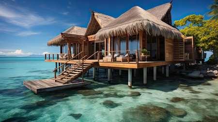 Beautiful bungalow on a paradise island. Generative AIの素材