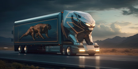 Transport truck and high speed. Generative AIの素材