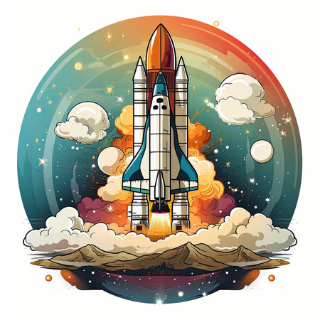 Retro illustration of a space rocket. Generative AIの素材
