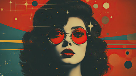 Beautiful woman and retro illustration. Generative AIの素材