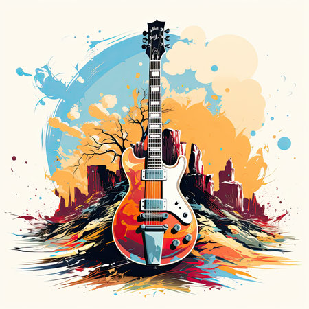 Retro electric guitar illustration. Generative AIの素材