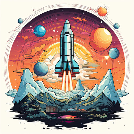 Retro illustration of a space rocket. Generative AIの素材