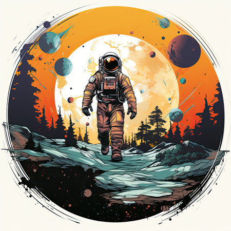 Retro illustration of an astronaut. Generative AIの素材