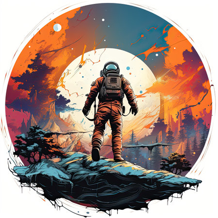 Retro illustration of an astronaut. Generative AIの素材