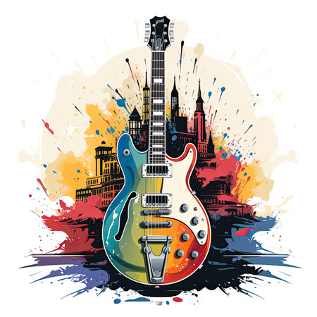 Retro electric guitar illustration. Generative AIの素材