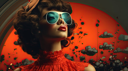 Beautiful woman and retro illustration. Generative AIの素材