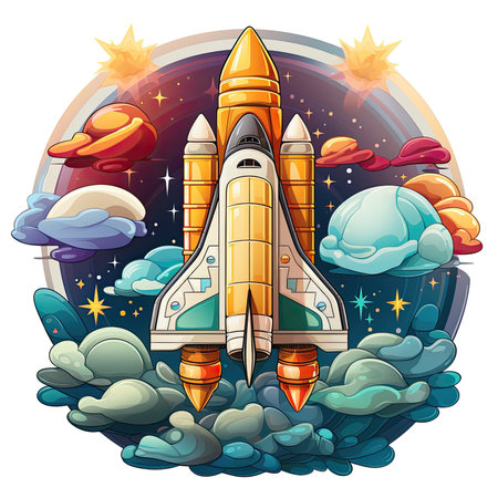Retro illustration of a space rocket. Generative AIの素材