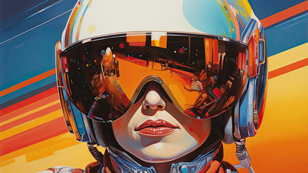 Beautiful woman and retro illustration. Generative AIの素材