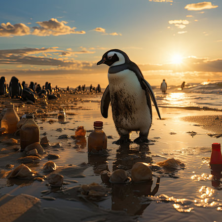 Penguins and environmental pollution. Generative AIの素材
