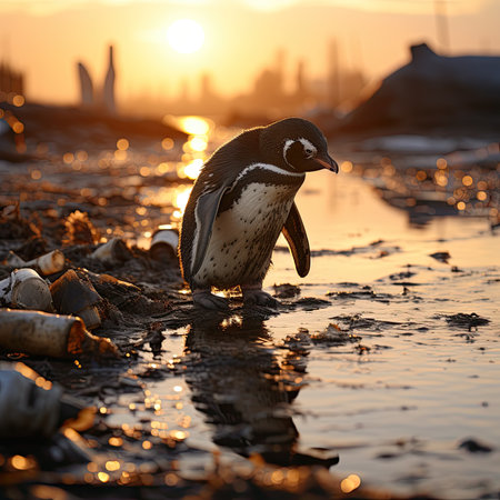 Penguins and environmental pollution. Generative AIの素材