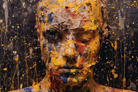 Abstract art. Face with colorful paints. Generative AIの素材