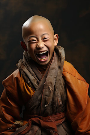 Young boy making funny faces. Generative AIの素材