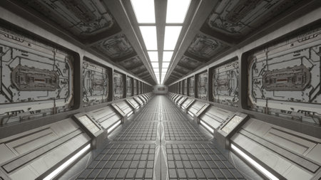 3d render futuristic interior corridorの写真素材
