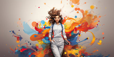 Illustration of a sporty girl with colorful background. Generative AIの素材