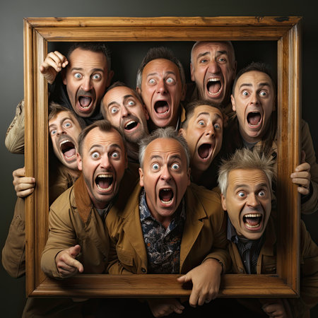 Humor. People coming out of a picture frame. Generative AIの素材