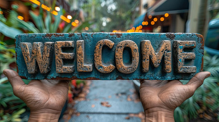 Wooden welcome sign. Generative AIの素材