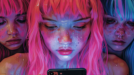 Adolescents and mobile phone addiction. Generative AIの素材
