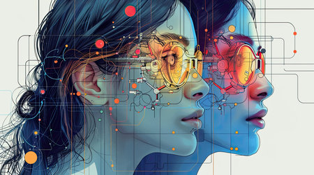 Futuristic digital portrait of abstract beauty. Generative AIの素材