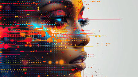 Futuristic digital portrait of abstract beauty. Generative AIの素材