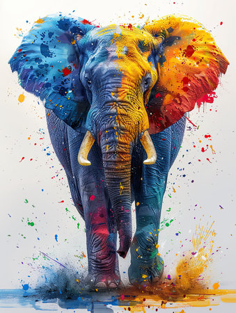 Vibrant splash art of a majestic elephant. Generative AIの素材