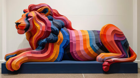 Colorful abstract lion sculpture in vibrant hues. Generative AIの素材