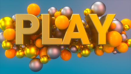 Play text colorful floating spheres. 3Dの写真素材