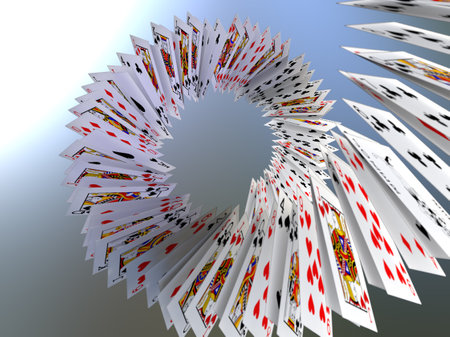 Swirling tunnel of playing cards in endless loop. 3Dの写真素材