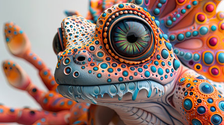Colorful, intricate frog sculpture with hypnotic eyes. Generative AIの素材