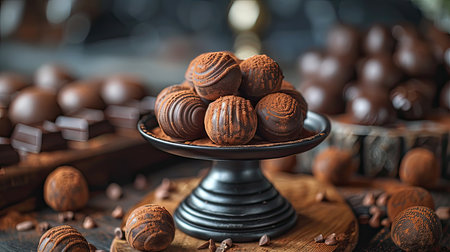 Luscious chocolate truffles artfully displayed. Generative AIの素材